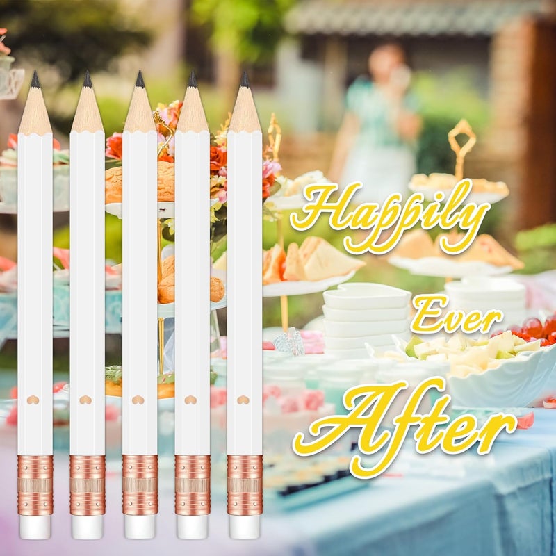Vusnud 50Pcs - Bridal Shower Sharpened Half Pencils with Erasers, Pre-sharpened Pencils for Bridal Shower & Wedding Games, 4 Inches (Heart - White) - Image 4
